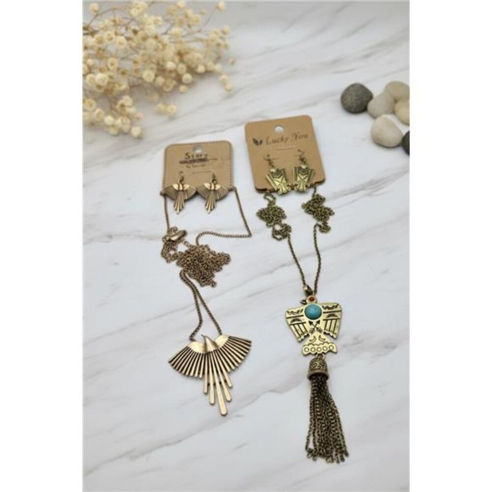 Western Eagle Necklace Earring Set Lot Faux Turquoise Story Lucky You